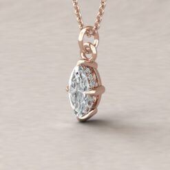 Beverly 10x5mm marquise moissanite diamond halo pendant 14k rose gold ls5629