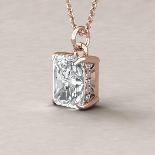 Beverly 10x8mm radiant moissanite diamond halo pendant 14k rose gold ls5631
