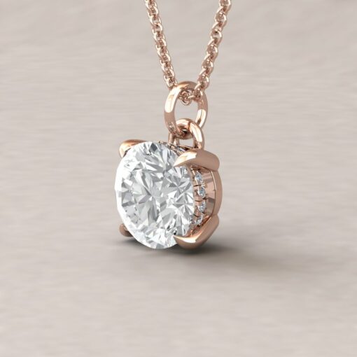 Beverly 9mm round moissanite diamond halo pendant 14k rose gold ls5617