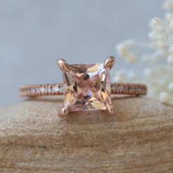 beverly morganite engagement ring 8mm princess square cut diamond half eternity shank 14k rose gold LS5830
