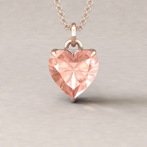 Beverly 10mm heart morganite diamond halo pendant 14k rose gold ls5734