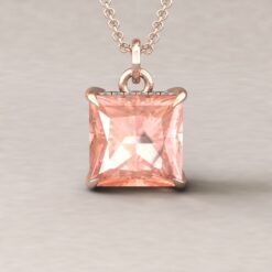 Beverly 10mm princess morganite diamond halo pendant 14k rose gold ls5737