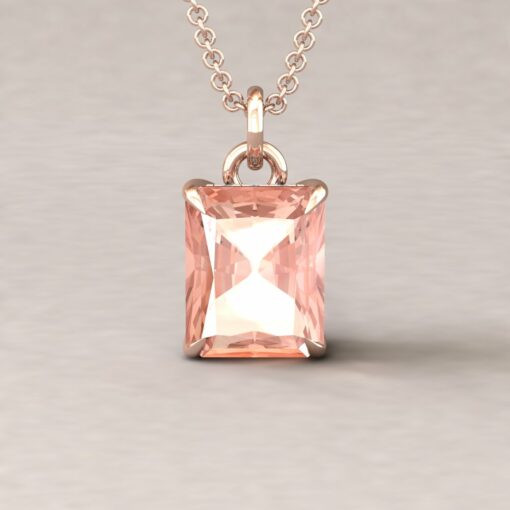 Beverly 10x8mm radiant morganite diamond halo pendant 14k rose gold ls5738