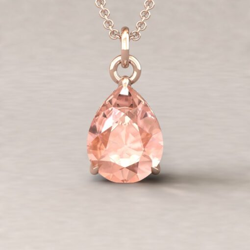 Beverly 12x9mm pear morganite diamond halo pendant 14k rose gold ls5736