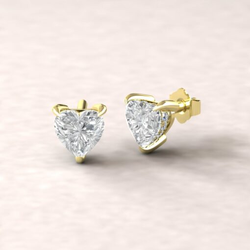 beverly 6mm heart moissanite diamond halo earrings 14k yellow gold ls5626
