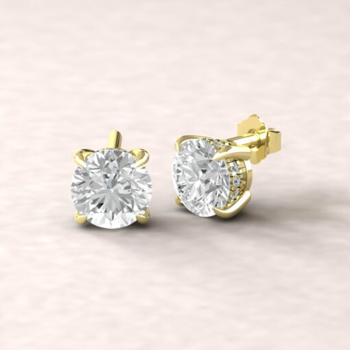 beverly 7mm round moissanite diamond halo earrings 14k yellow gold ls5616