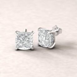 beverly 7mm square cushion moissanite diamond halo earrings 14k white gold ls5614