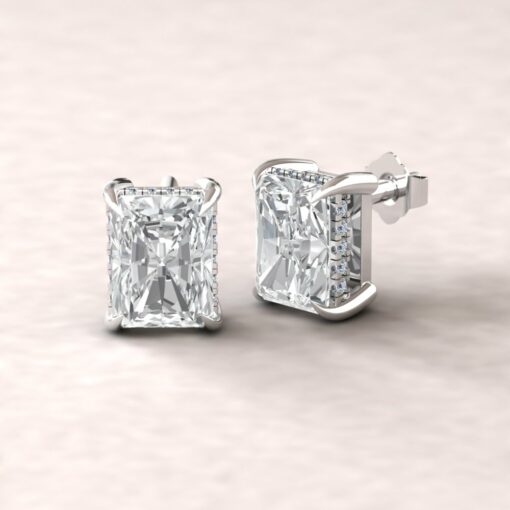 beverly 8x6mm radiant moissanite diamond halo earrings 14k white gold ls5630