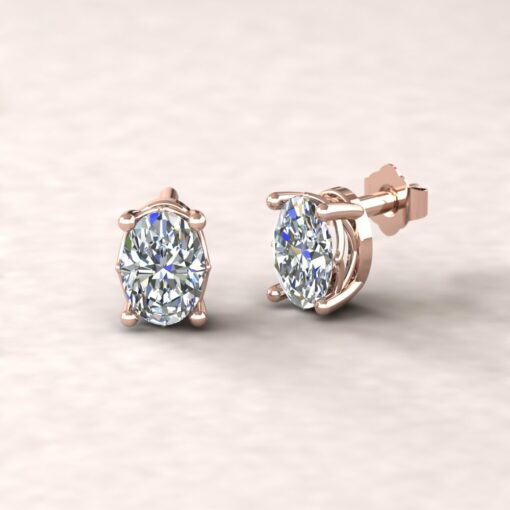 lola 7x5mm oval diamond dainty earrings 14k rose gold ls5697