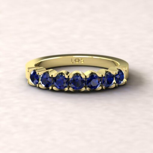 gift 7 stone scalloped band blue sapphire 14k yellow gold LS5363
