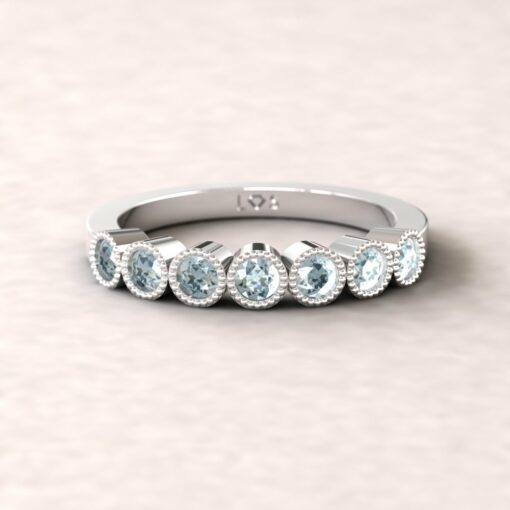 gift birthstone 7 stone bubble band mothers ring aquamarine 14k white gold LS5362