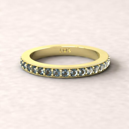 gift birthstone family ring 2.5mm square edge half eternity band blue topaz 14k yellow gold LS5361