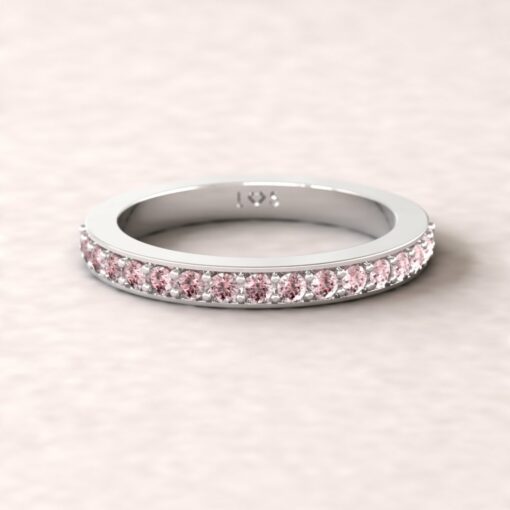 gift birthstone family ring 2.5mm square edge half eternity band pink tourmaline sterling silver LS5361