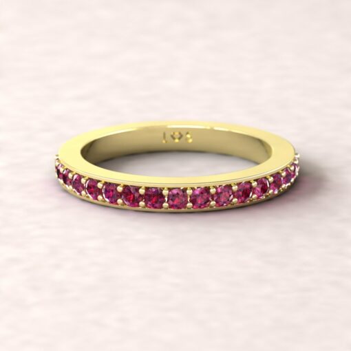 gift birthstone family ring 2.5mm square edge half eternity band ruby 18k yellow gold LS5361