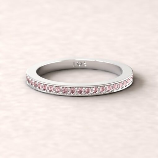 gift birthstone family ring 2mm square edge half eternity pink tourmaline 14k white gold LS5359