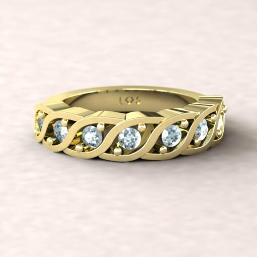 gift birthstone family ring twisted 7 stone band aquamarine 14k yellow gold LS5329