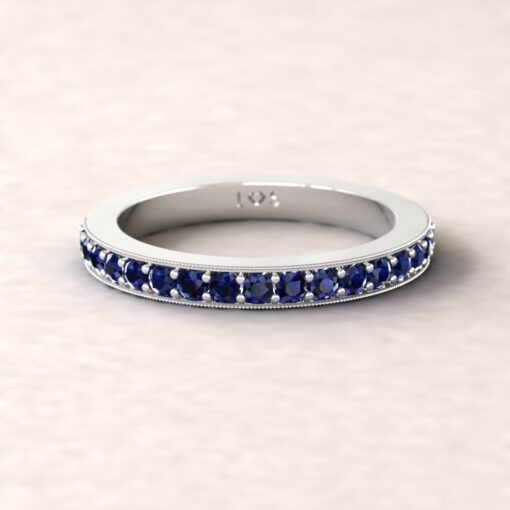 gift birthstone mothers ring 2.5mm square edge half eternity band milgrain blue sapphire 14k white gold LS5360