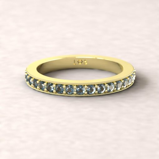 gift birthstone mothers ring 2.5mm square edge half eternity band milgrain blue topaz 14k yellow gold LS5360