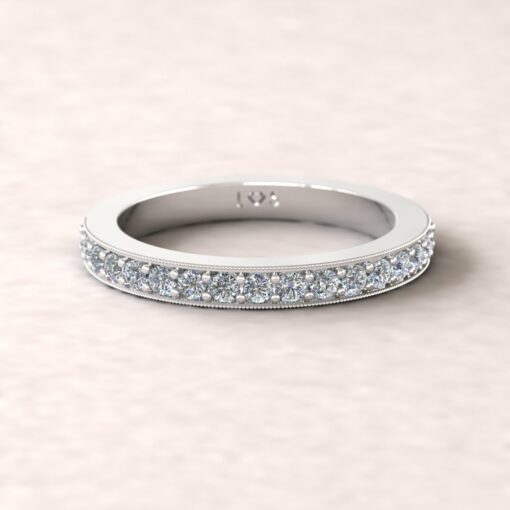 gift birthstone mothers ring 2.5mm square edge half eternity band milgrain diamond 14k white gold LS5360