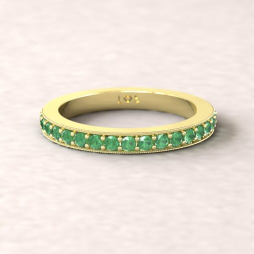 gift birthstone mothers ring 2.5mm square edge half eternity band milgrain emerald 14k yellow gold LS5360