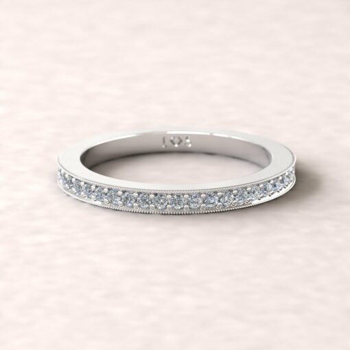 gift birthstone mothers ring 2mm square edge half eternity milgrain diamond platinum LS5358