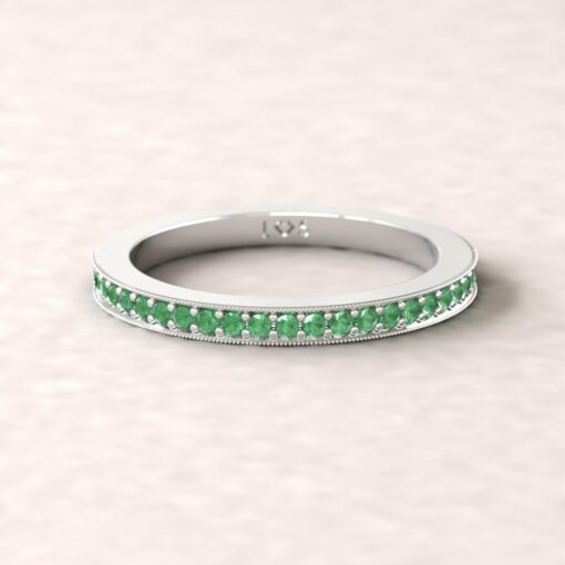 gift birthstone mothers ring 2mm square edge half eternity milgrain emerald sterling silver LS5358