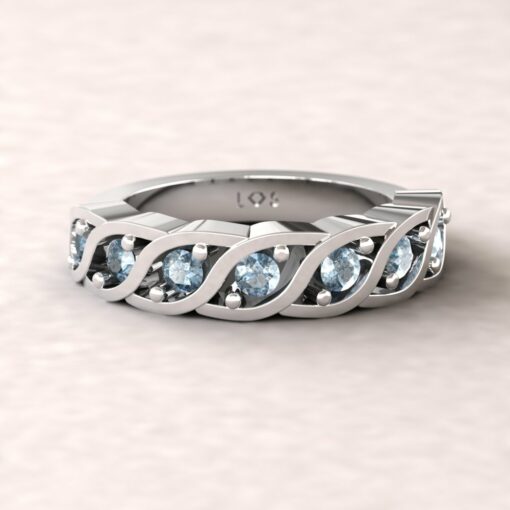 gift birthstone mothers ring twisted 7 stone band blue topaz sterling silver LS5329