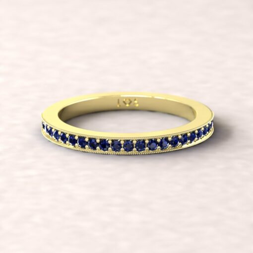 gift birthstone push present 2mm square edge half eternity milgrain blue sapphire 14k yellow gold LS5358