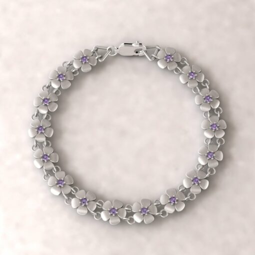 gift daisy charm birthstone bracelet amethyst 14k white gold LS4571