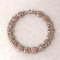 gift daisy charm birthstone bracelet aquamarine 14k rose gold LS4571