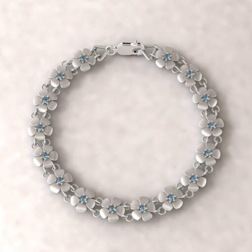 gift daisy charm birthstone bracelet blue topaz 14k white gold LS4571