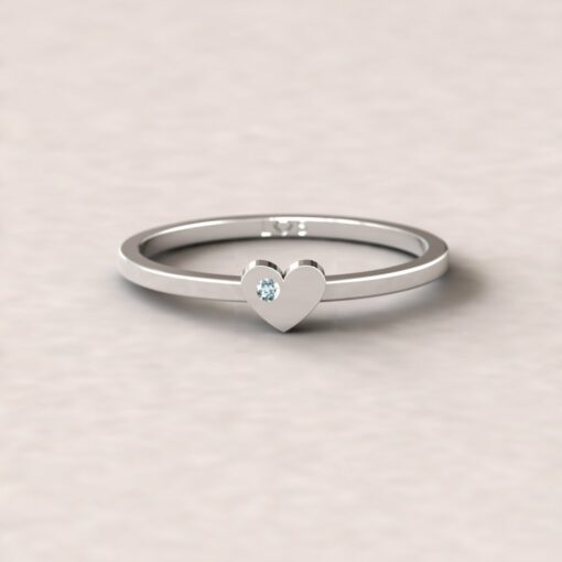 gift heart charm birthstone ring aquamarine 14k white gold LS5220