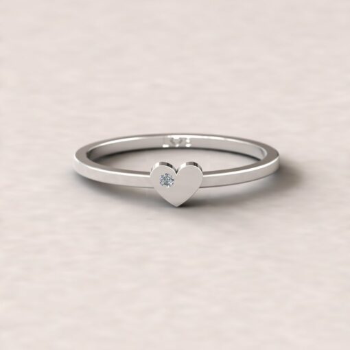 gift heart charm birthstone ring diamond 14k white gold LS5220