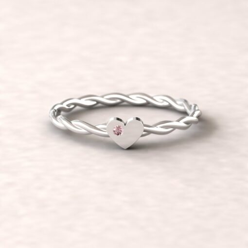 gift heart charm birthstone ring twisted shank pink tourmaline 14k white gold LS5220