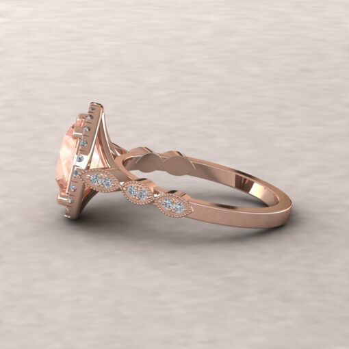 eloise 9mm round morganite diamond halo half eternity vintage engagement ring 14k rose gold ls5646
