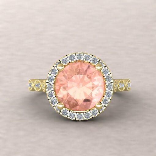 eloise 9mm round morganite diamond halo half eternity vintage engagement ring 14k yellow gold ls5646