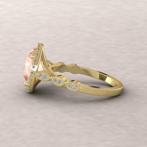 eloise 9mm round morganite diamond halo half eternity vintage engagement ring 14k yellow gold ls5646