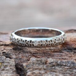 Diamond Wedding Band with Vintage Milgrain Filigree Hearts 18k White