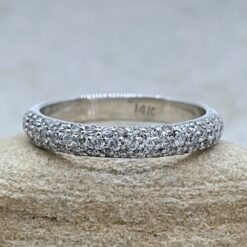 Three Row Diamond Wedding Band Dome Shaped Comfort Fit 18k White Gold