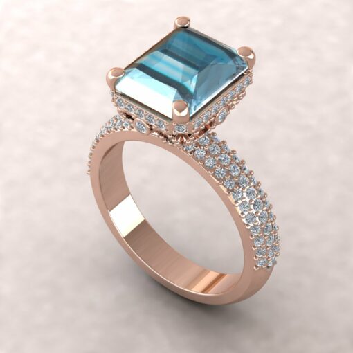adeline aquamarine 10x8mm radiant diamond half eternity micro pave 14k rose gold ls5288