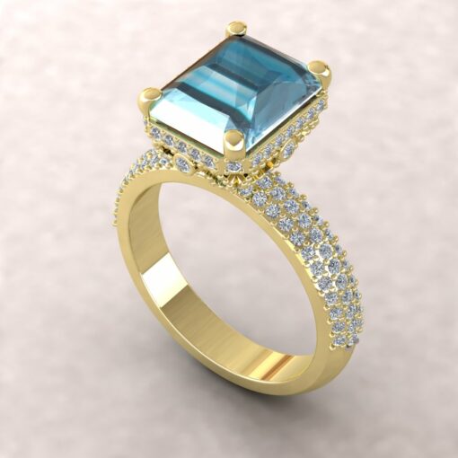 adeline aquamarine 10x8mm radiant diamond half eternity micro pave 14k yellow gold ls5288