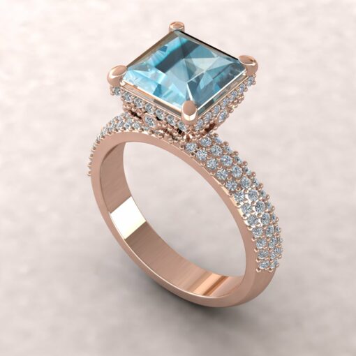 adeline aquamarine 8mm princess diamond half eternity micro pave 14k rose gold ls5282