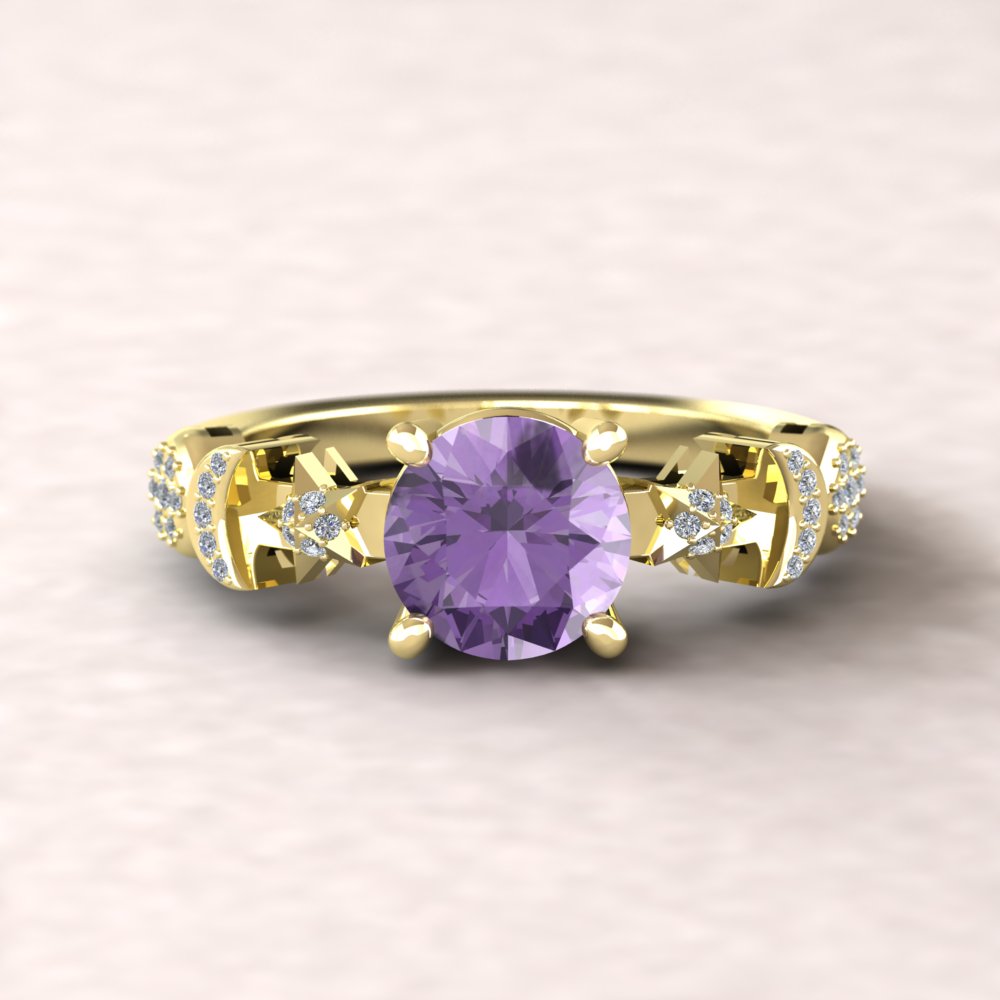 Amethyst Sun Moon And Star Engagement Ring From Our Celeste Collection Laurie Sarah