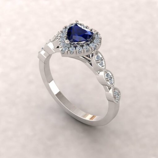 eloise blue sapphire 5mm heart diamond half eternity engagement ring 14k white gold ls5652