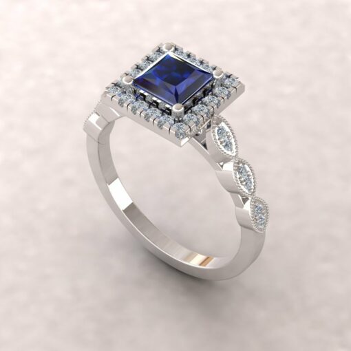 eloise blue sapphire 5mm princess diamond half eternity engagement ring 14k white gold ls5654
