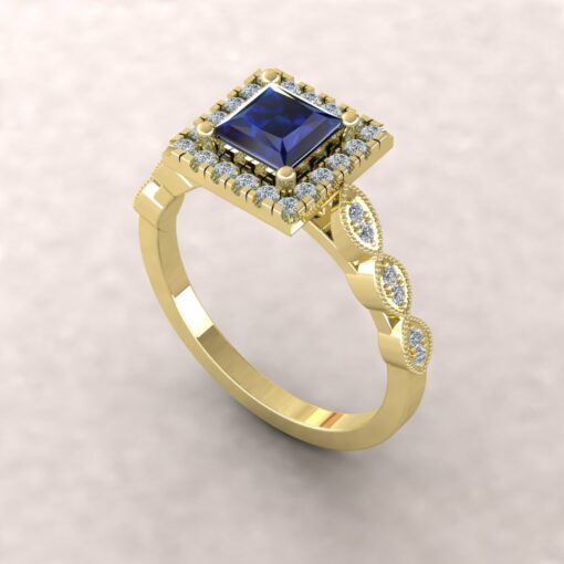 eloise blue sapphire 5mm princess diamond half eternity engagement ring 14k yellow gold ls5654