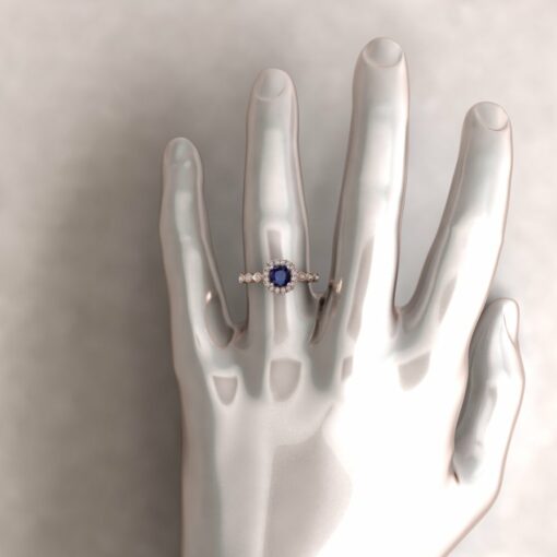 eloise blue sapphire 5mm square cushion diamond half eternity engagement ring 14k rose gold ls5661