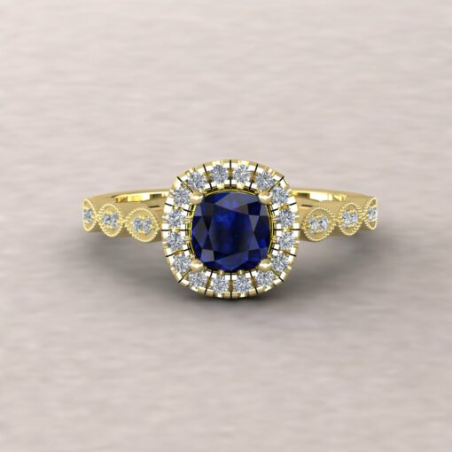 eloise blue sapphire 5mm square cushion diamond half eternity engagement ring 14k yellow gold ls5661