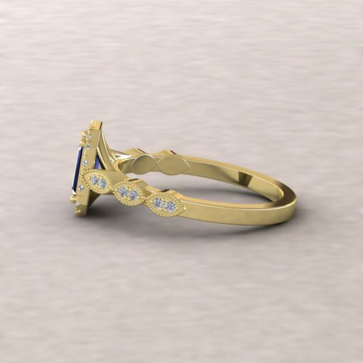 eloise blue sapphire 6x4mm emerald cut diamond half eternity 14k yellow gold ls5651