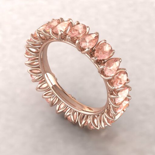lily morganite wedding band 5x3mm pear cut full eternity 14k rose gold ls5939